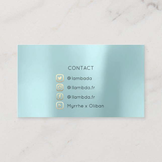 Tarjeta De Visita Medios sociales TwitterYouTubeInstagraFaceFB Aqua (Reverso)