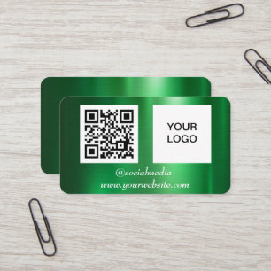 Tarjeta De Visita Medios sociales verdes Código QR Profesional Metál