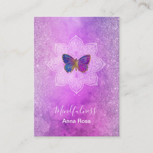 Tarjeta De Visita *~* Meditación, atención Mandala Mariposa Yoga (Anverso)