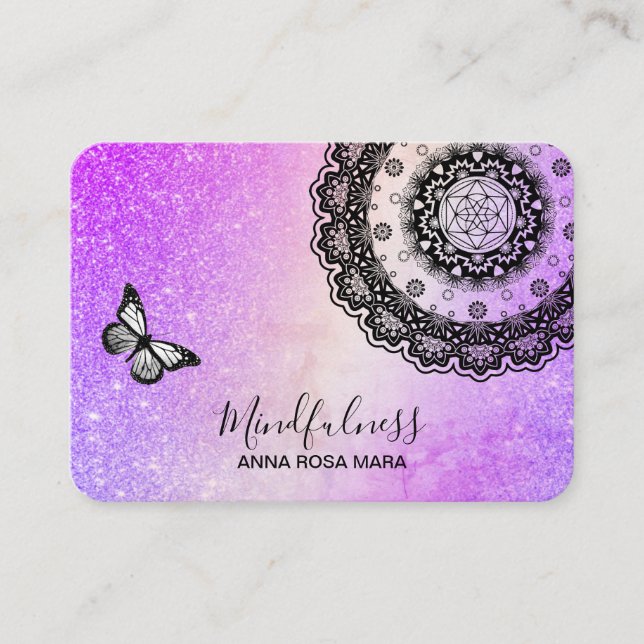 Tarjeta De Visita *~* Meditación Mandala Mariposa Yoga Reiki (Anverso)