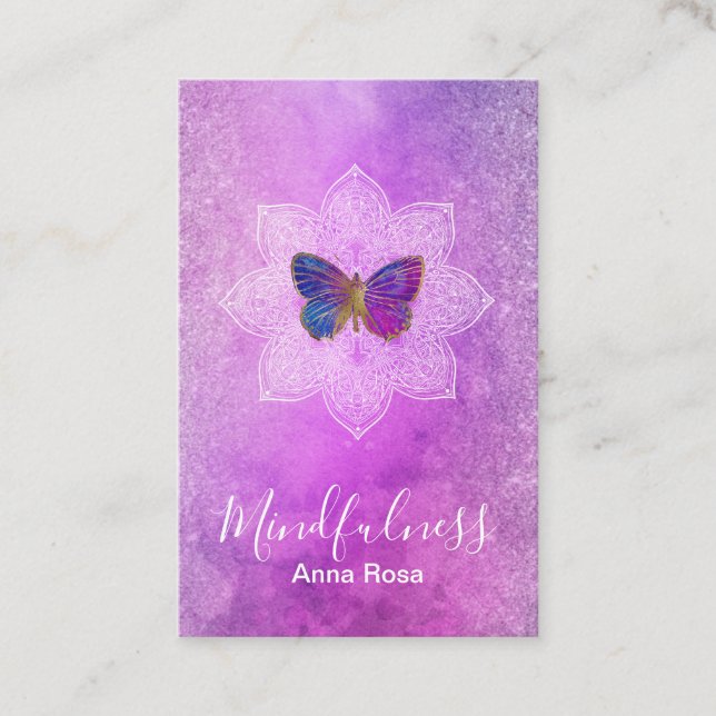 Tarjeta De Visita ** Meditación Mentitud Mandala Butterfly Reiki (Anverso)