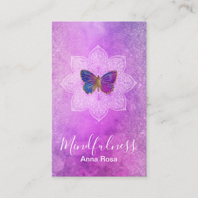 Tarjeta De Visita ** Meditación Mentitud Yoga Mandala Mariposa (Anverso)