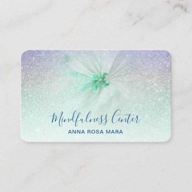 Tarjeta De Visita *~* Meditación QR Reiki Yoga Flor Purpurina floral (Anverso)