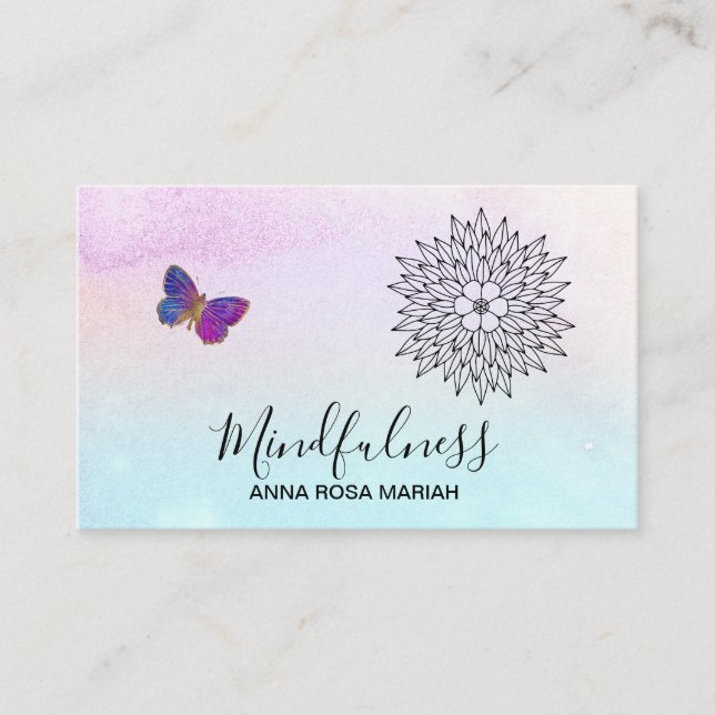 Tarjeta De Visita *~* Meditación Reik Yoga Mariposa Floral Mandala (Anverso)
