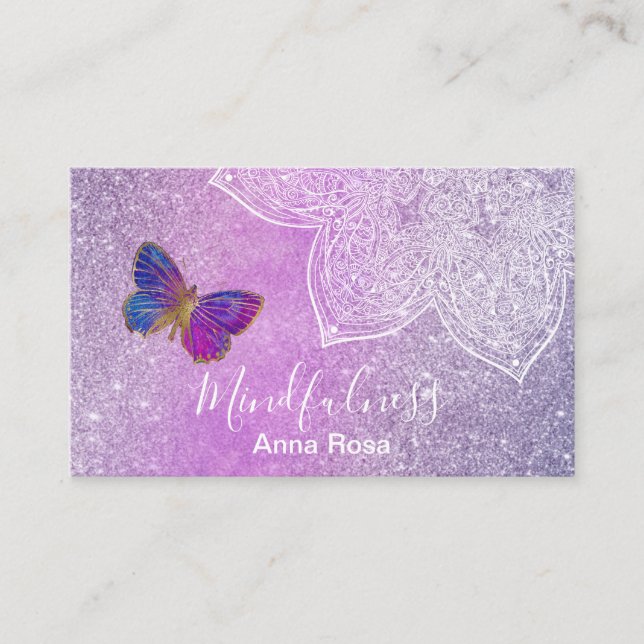 Tarjeta De Visita *~* Meditación Reiki Yoga Butterfly Mandala (Anverso)