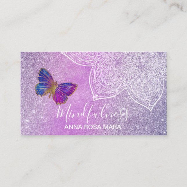 Tarjeta De Visita *~* Meditación Reiki Yoga Mandala mariposa (Anverso)
