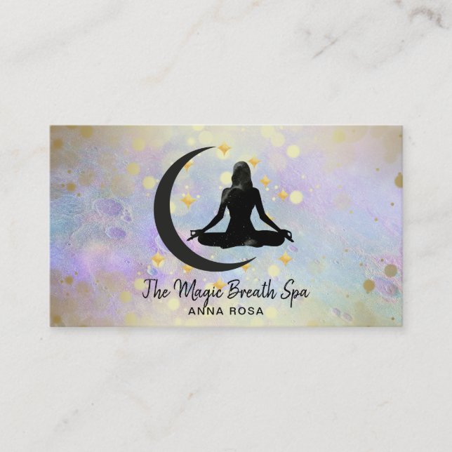 Tarjeta De Visita *~* Meditación Yoga Gold Woman + Moon Mentileza (Anverso)