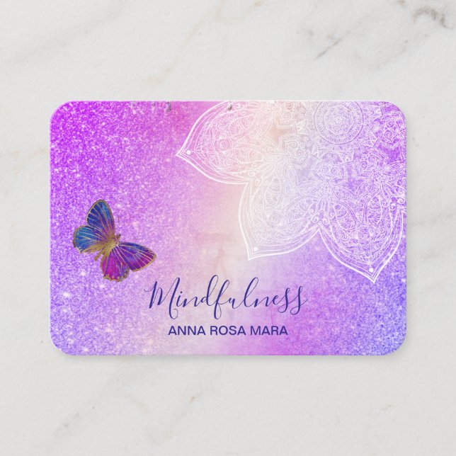 Tarjeta De Visita *~* Meditación Yoga Reiki . Mariposa Mandala (Anverso)