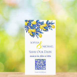 Tarjeta De Visita Mediterranean-Lemons-Save the Date-QR code-