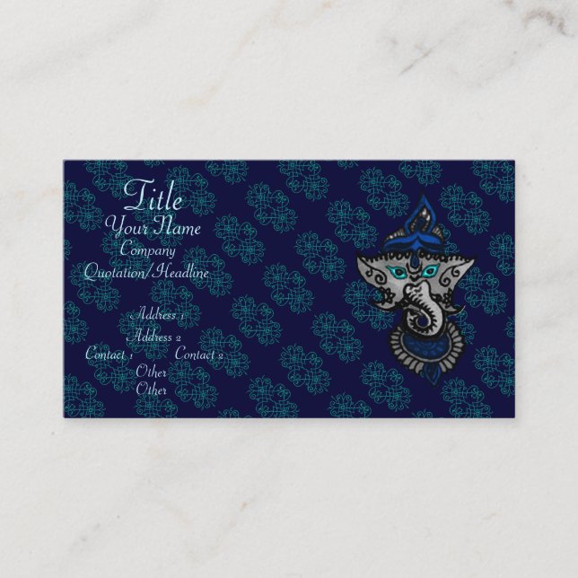 Tarjeta De Visita Mehndi Ganesha (Azul) (Anverso)