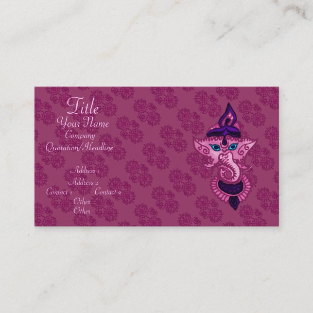 Tarjeta De Visita Mehndi Ganesha (Rosa) (Anverso)