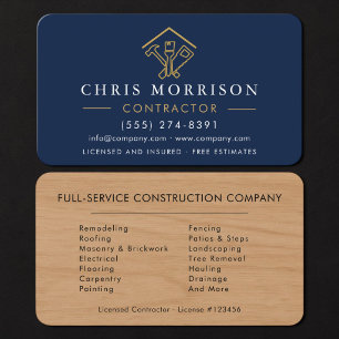 Tarjeta De Visita Mejora del hogar de construcción de madera