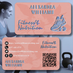 Tarjeta De Visita Melocotón Azul Desvanecido Florido Fitness & Nutri