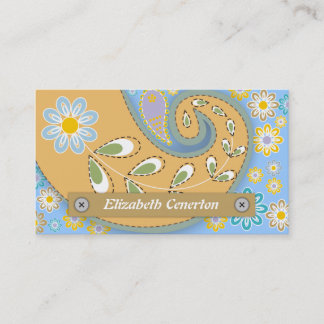 Tarjeta De Visita Melocotón retro, azul paisley motif floral