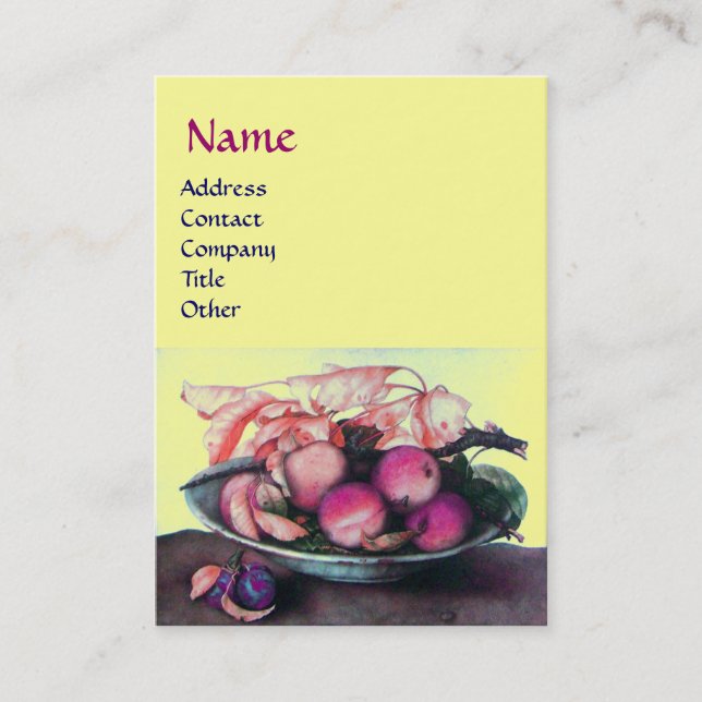 Tarjeta De Visita Melocotones, ciruelas y hojas amarillas de tempora (Anverso)