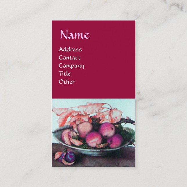 Tarjeta De Visita Melocotones, ciruelas y hojas de la TEMPORADA (Anverso)