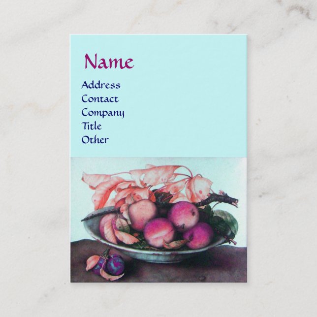 Tarjeta De Visita Melocotones FRUTALES, Prunes, Sale Azul Verde azul (Anverso)