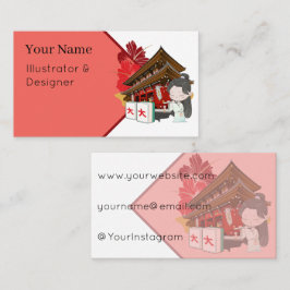 Tarjeta De Visita Melodías del Templo Rojo y Arte de Mahjong Chibi