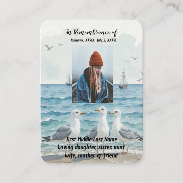 Tarjeta De Visita Memoria conmemorativa playa de las gaviotas marina (Anverso)