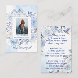 Tarjeta De Visita Memoria cristiana Keepsake Hummingbird Rosas azule