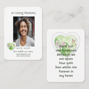 Tarjeta De Visita Memorial, celebración de la vida, Service Hummingb