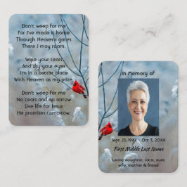 Tarjeta De Visita Memorial cristiano Keepsake Cardinal Red Bird