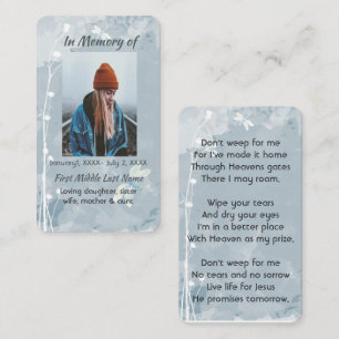 Tarjeta De Visita Memorial cristiano Keepsake Flor blanca