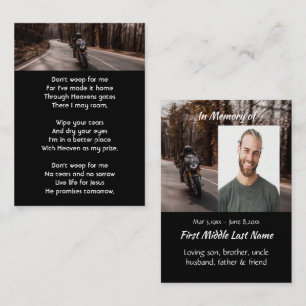 Tarjeta De Visita Memorial Cristiano Motocicleta Biker Foto Personal