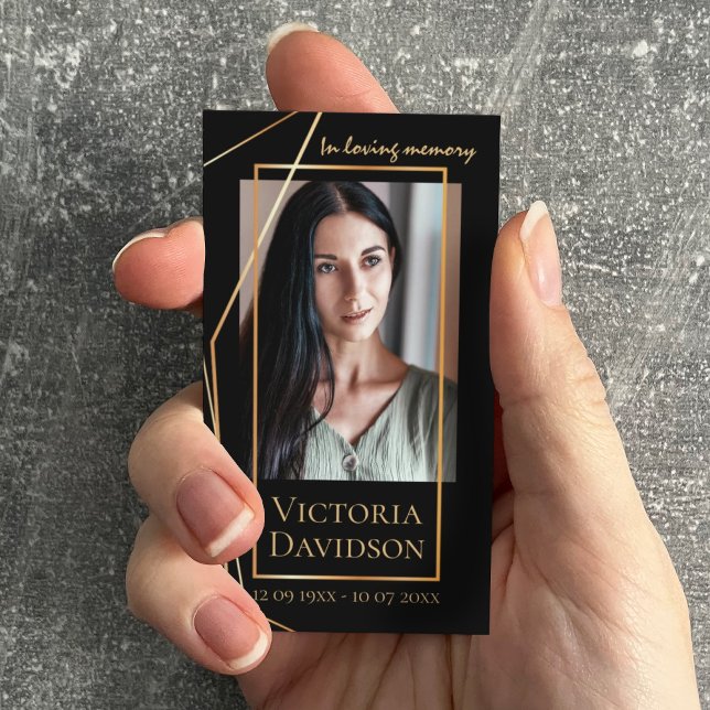 Tarjeta De Visita Memorial Funeral Foto Oración Marco Elegante Dorad (Perfect funeral decor)