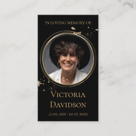 Tarjeta De Visita Memorial Funeral Foto Oración Marco Redondo Dorado
