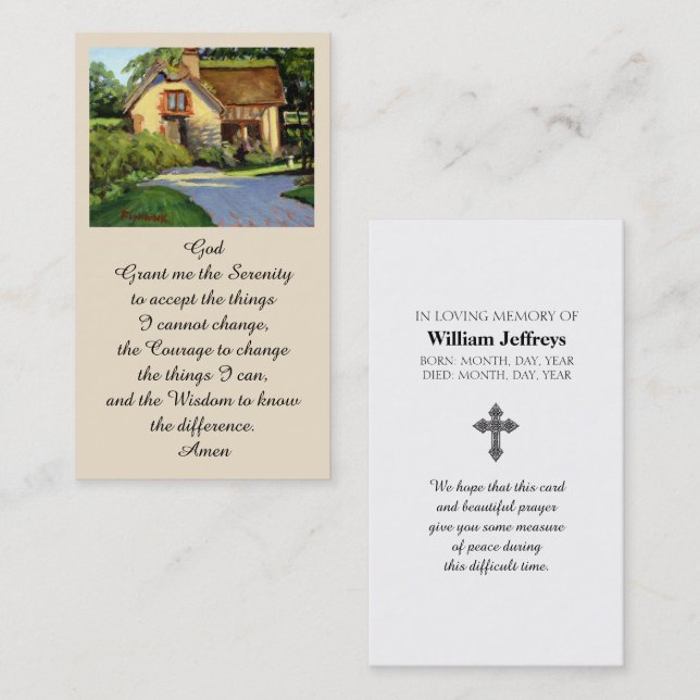 Tarjeta De Visita Memorial Funeral Serenity Prayer Card (Anverso / Reverso)