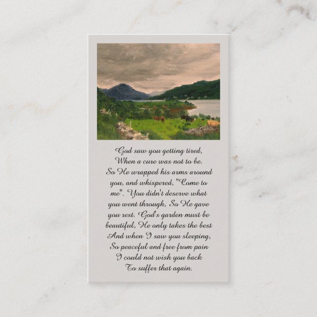 Tarjeta De Visita Memorial Green Orange Blue Sympathy Card (Anverso)