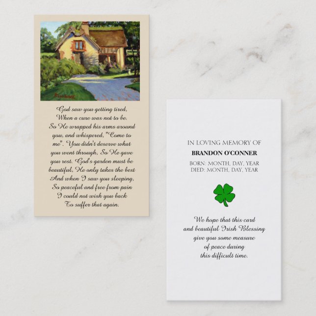 Tarjeta De Visita Memorial I Saw You Getting Tired... Prayer Card (Anverso / Reverso)