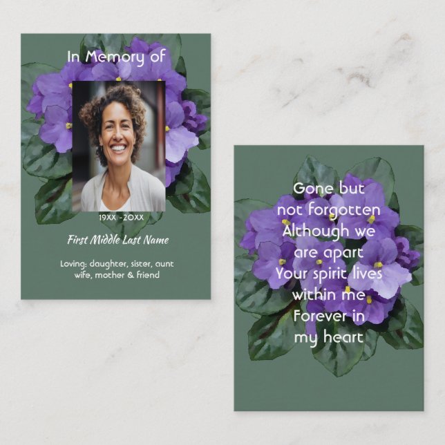 Tarjeta De Visita Memorial Keepsake African Violet (Anverso / Reverso)