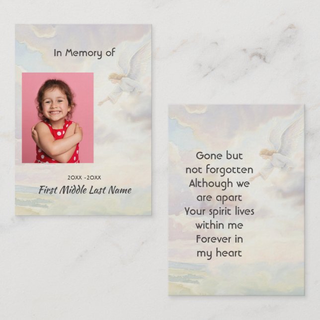 Tarjeta De Visita Memorial Keepsake Angel Reaching  (Anverso / Reverso)