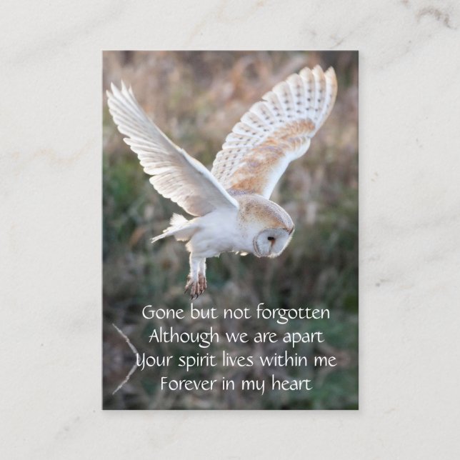 Tarjeta De Visita Memorial Keepsake Barn Owl Bird Flight (Anverso)