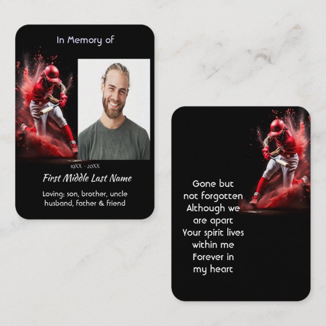 Tarjeta De Visita Memorial Keepsake Baseball Softball  (Anverso / Reverso)