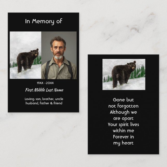 Tarjeta De Visita Memorial Keepsake Black Bear Animal (Anverso / Reverso)