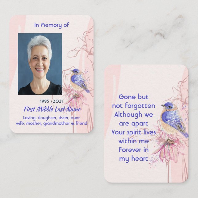Tarjeta De Visita Memorial Keepsake  Bluebird Garden  (Anverso / Reverso)