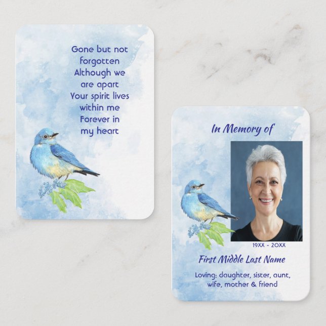 Tarjeta De Visita Memorial Keepsake  Bluebird Garden Bird  (Anverso / Reverso)