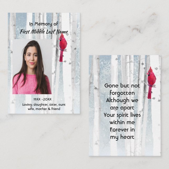 Tarjeta De Visita Memorial Keepsake Cardinal Bird (Anverso / Reverso)