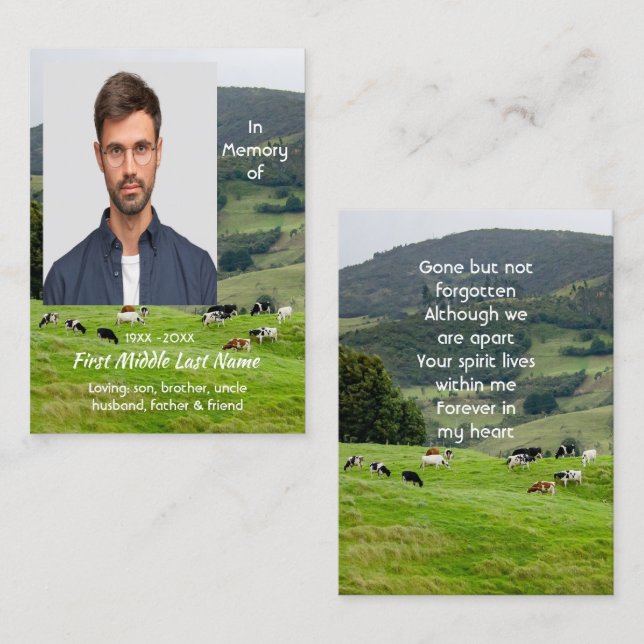 Tarjeta De Visita Memorial Keepsake Cattle Farm Landscape (Anverso / Reverso)