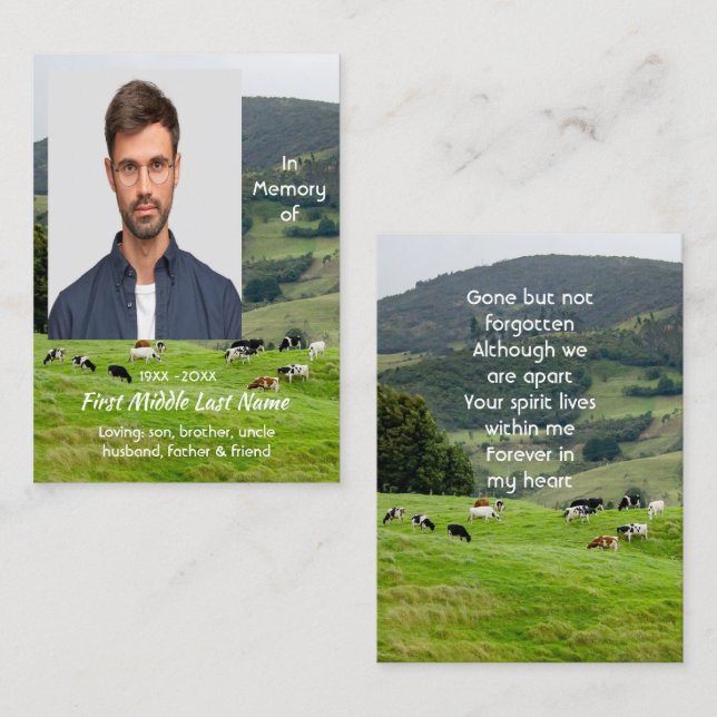 Tarjeta De Visita Memorial Keepsake Cattle Farm Landscape (Anverso / Reverso)