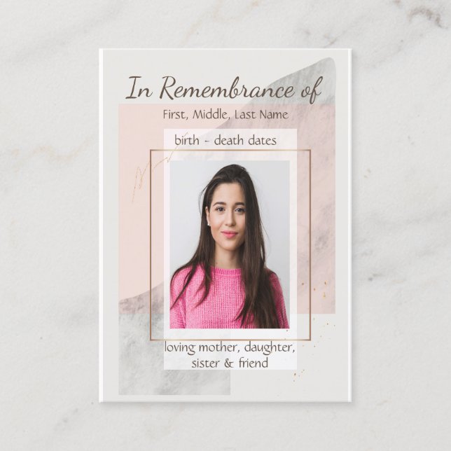 Tarjeta De Visita Memorial Keepsake clásico moderno femenino (Anverso)