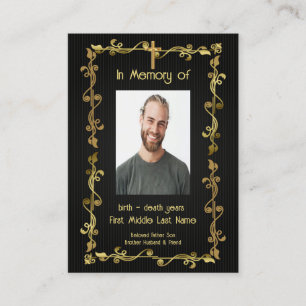 Tarjeta De Visita Memorial Keepsake Classic Black Gold
