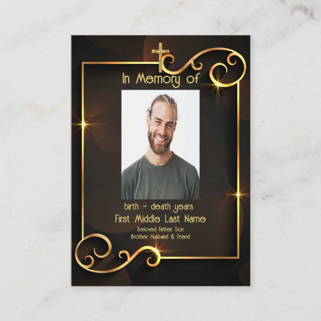 Tarjeta De Visita Memorial Keepsake Classic Black Gold (Anverso)