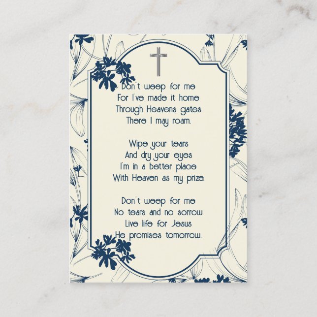 Tarjeta De Visita Memorial Keepsake Classic Foliage moderno (Reverso)