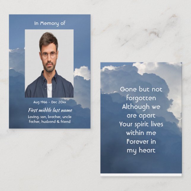 Tarjeta De Visita Memorial Keepsake Clouds Sky Heavenly (Anverso / Reverso)