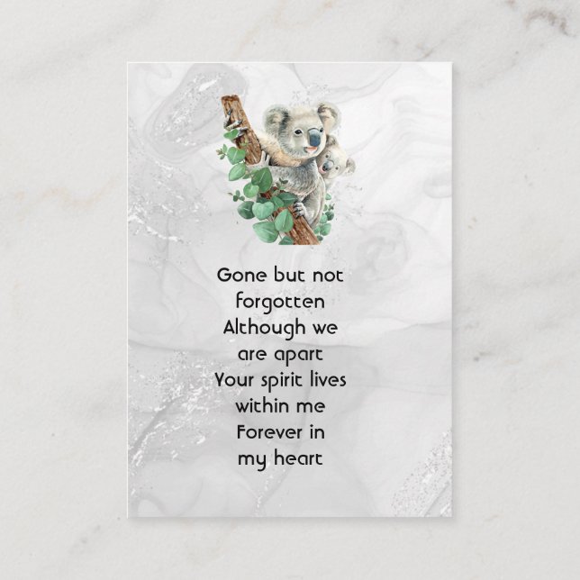 Tarjeta De Visita Memorial Keepsake Cute Koala Children (Reverso)