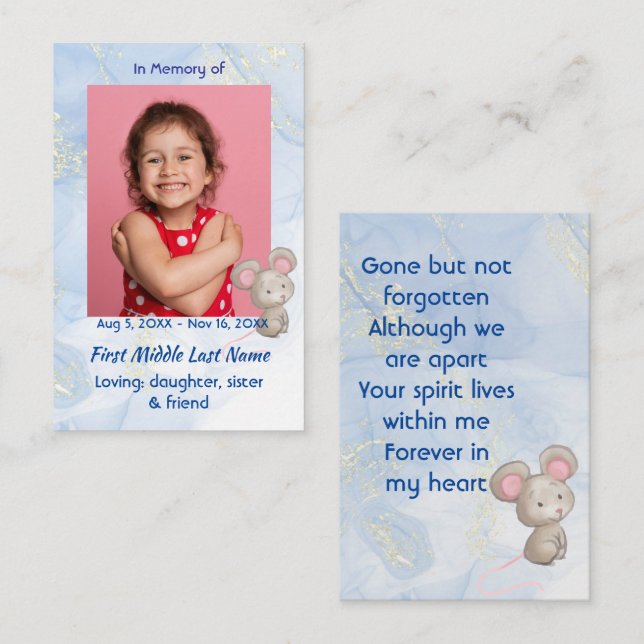 Tarjeta De Visita Memorial Keepsake Cute Little Mouse Children   (Anverso / Reverso)